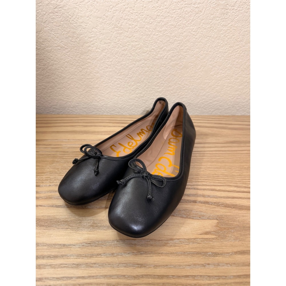 Sam Edelman Alie Black Leather Square Toe Ballet Flats Bow Shoes Womens 8.5